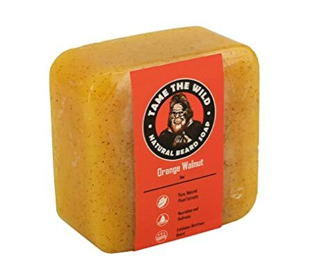 Tame the Wild Orange Walnut Beard Soap - Natural Beard Wash - Beard Shampoo & Conditioner - Mens Exfoliating Face & Body Scrub - Made of Shea Butter & Coconut Oil - 1 5oz Bar - Father's Day Gift