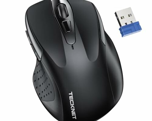 TECKNET Wireless Mouse, 2.4G Ergonomic Optical Mouse, Computer Mouse for USB-A Laptop, PC, Computer, Chromebook, Notebook, 6 Buttons, 24 Months Battery Life - Black