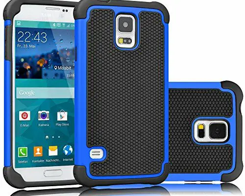 Tekcoo Galaxy S5 Case, [Tmajor] Sturdy [Blue/Black] Shock Absorbing Hybrid Rubber Plastic Impact Defender Rugged Slim Hard Case Cover Bumper for Samsung Galaxy S5 S V I9600 GS5 All Carriers