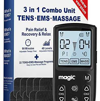 Tens Unit Muscle Stimulator Machine - Dual Channel Electronic Pulse Massager, Tens EMS Machine for Pain Relief Therapy with 10 Electrode Tens Unit Replacement Pads (2"x2")