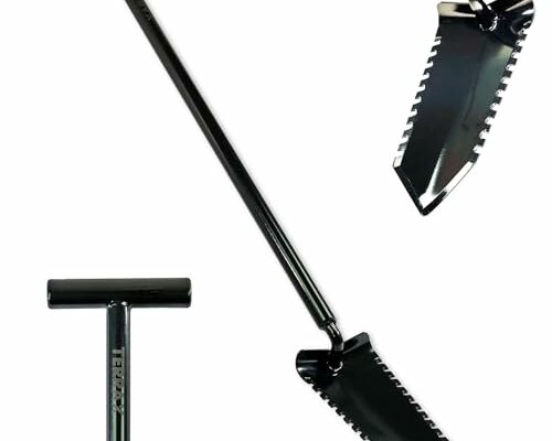 TerraX Master Digger - 36" Double Serrated Root/Sod Shovel with T-Handle - Landscaping, Gardening, Metal Detecting, and Gold Prospecting