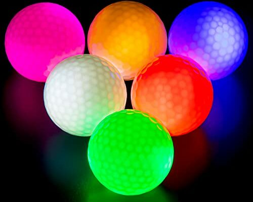 THIODOON Glow in The Dark Golf Balls Light up Led Golf Balls Night Golf Gift Sets for Men Kids Women 6 Pack (6 Colors in one)