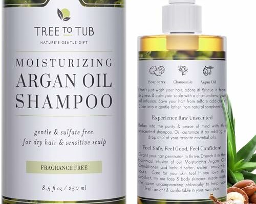 Tree to Tub Fragrance Free Shampoo for Dry & Sensitive Scalp - Gentle Unscented Hydrating Hair Shampoo for Women & Men, Moisturizing Sulfate Free Shampoo w/Organic Argan Oil, All Natural Soapberry