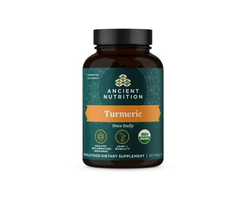 Turmeric Capsules by Ancient Nutrition, Once Daily, Use as a Joint Supplement and Supports Inflammation, Gluten Free, Paleo and Keto Friendly, 30 Tablets