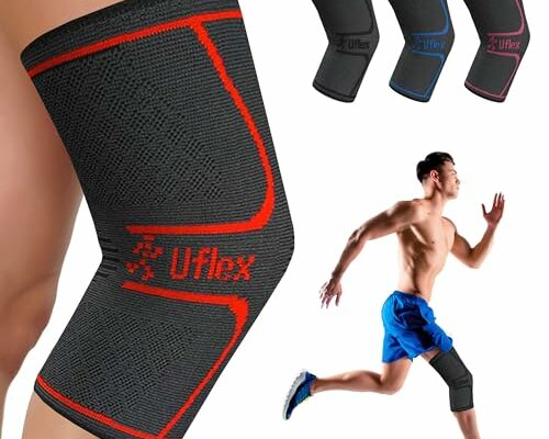 UFlex Knee Compression Sleeve Support for Women and Men - Non Slip Knee Brace for Pain Relief, Fitness, Weightlifting, Hiking, Sports - Red, Medium