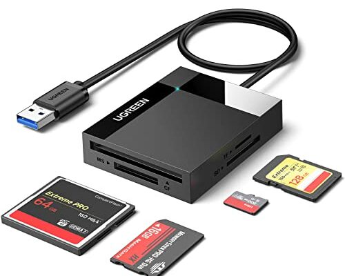 UGREEN SD Card Reader USB 3.0 Card Hub Adapter 5Gbps Read 4 Cards Simultaneously CF, CFI, TF, SDXC, SDHC, SD, MMC, Micro SDXC, Micro SD, Micro SDHC, MS, UHS-I (Black)