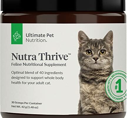 ULTIMATE PET NUTRITION Nutra Thrive™ Cat 40 in 1 Nutritional Supplement for Cats, Vitamins, Minerals, Probiotics, Enzymes, Antioxidants and Superfoods Blend, 30 Servings