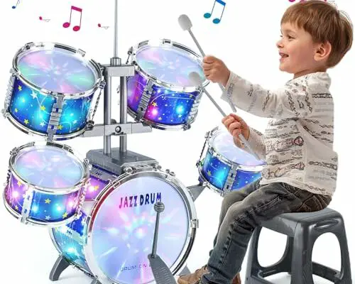 Upgraded Kids Drum Set for Toddlers 1-3, Star Light up Drum Set for Kids 3-5, Musical Jazz Drum Toys for Boys Girls 2-5 4-6 5-7 ( All Plastic)