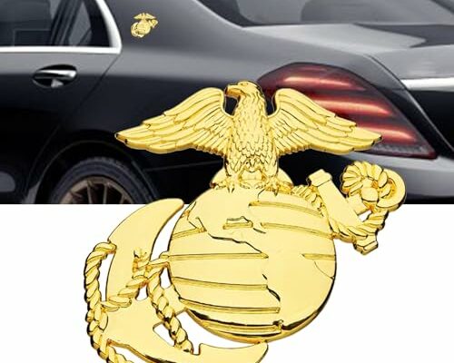 US Marine Corps Car Stickers, 3D Hawk Globe Military Anchor Badge Sticker Decorative, Universal Zinc Alloy Exterior Decorative Accessories for Car, Truck, Pickup, Motorcycle(Gold)