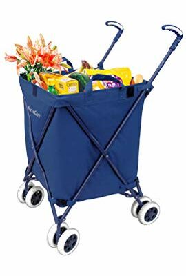 VersaCart Transit -The Original Patented Folding Shopping and Utility Cart, Water-Resistant Heavy-Duty Canvas with Cover, Double Front Swivel Wheels, Compact, Transport Up to 120 Pounds, Blue