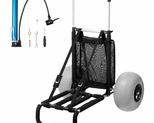 VEVOR Beach Dolly with Big Wheels for Sand, 29.9" x 15.4" Cargo Deck, w/ 12" Balloon Wheels, 165LBS Loading Capacity Folding Sand Cart & 27" to 44.7" Adjustable Height, Heavy Duty Cart for Beach