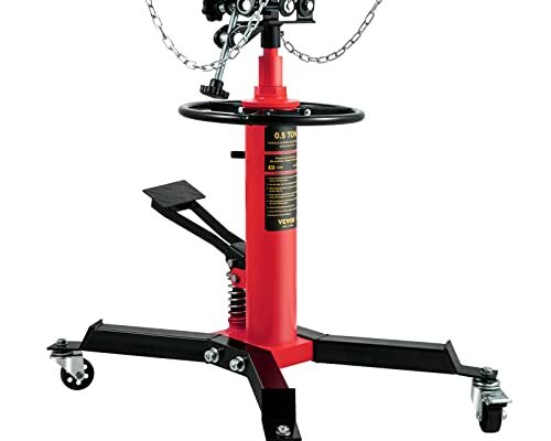 VEVOR Transmission Jack, 1100 LBS (1/2 Ton) Capacity 2-Stage Hydraulic Telescopic Jack, Floor Jack Stand with Foot Pedal and 360° Swivel Wheel, 33-1/2"-67" Lifting Range Garage/Shop Lift Hoist, Red