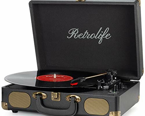 Vinyl Record Player 3-Speed Bluetooth Suitcase Portable Belt-Driven Record Player with Built-in Speakers RCA Line Out AUX in Headphone Jack Vintage Turntable