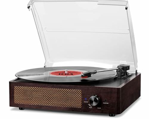 Vinyl Record Player Turntable with Built-in Bluetooth Receiver & 2 Stereo Speakers, 3 Speed 3 Size Portable Retro Record Player for Entertainment and Home Decoration