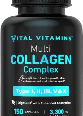 Vital Vitamins Collagen for Women & Men - Type I, II, III, V, X Multi Collagen Pills - Grass Fed, Non-GMO - 150 Capsules