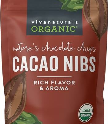 Viva Naturals Organic Cacao Nibs, 8 oz (227 g) - Keto Friendly and Vegan, Unsweetened Chocolate Chip Substitute, Perfect for Gluten Free Baking, Cacao Nib Smoothies and More, Non-GMO and Gluten-Free