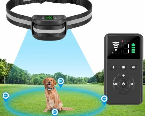 VOISTINO 2 in 1 GPS Wireless Dog Fence with Remote Training, Radius from 33 Yards to 1083 Yards, Electric Pet Containment System, Waterproof Rechargeable Collar, Beep Vibration Shock Correction