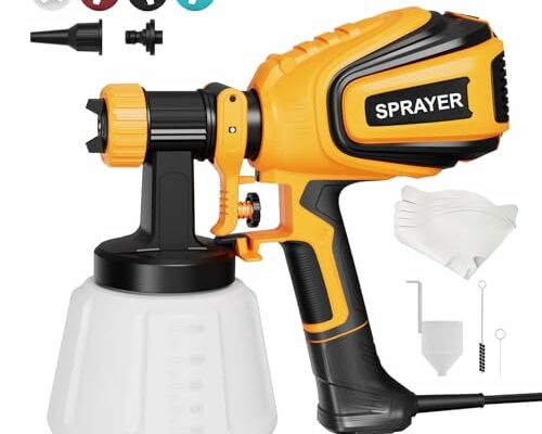 VONFORN Paint Sprayer, 700W HVLP Spray Gun with Cleaning & Blowing Joints, 4 Nozzles and 3 Patterns, Easy to Clean, for Furniture, Cabinets, Fence, Walls, Door, Garden Chairs etc. VF803