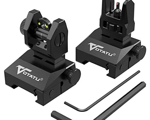 VOTATU V2 Fiber Optic Iron Sights, Flip Up Front and Rear Backup Sights with Green Red Dots, Tool-Free Adjustable Front Sight Rapid Transition