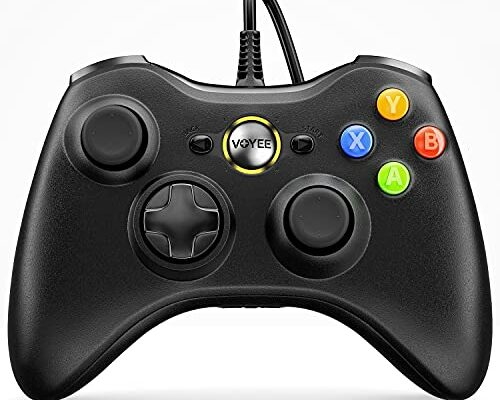 VOYEE PC Controller, Wired Controller Compatible with Microsoft Xbox 360 & Slim/PC Windows 10/8/7, with Upgraded Joystick, Double Shock | Enhanced (Black)