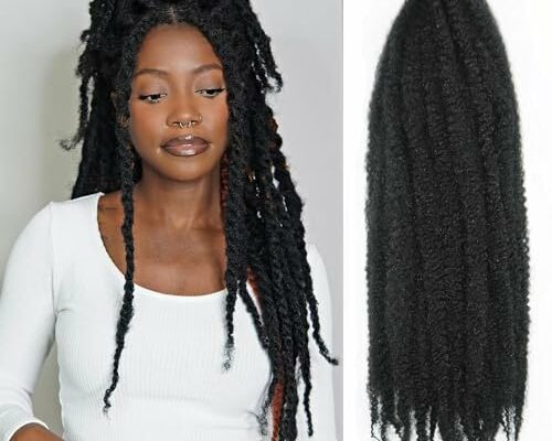 Vustbeauty Marley Twist Braiding Hair 24 Inch Marley Twist Hair Long Cuban Twist Hair 8 Packs Afro Kinky Curly Twist Crochet Hair Synthetic Marley Hair Extensions (24 Inch 8packs, 1B)