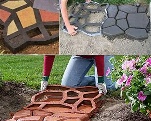 Walk Maker, Pathmate Stone Moldings Paving Pavement Concrete Molds Stepping Stone Paver Walk Way Mold for Patio, Lawn & Garden(Big Size:16.9 x 16.9 x 1.6 inch)