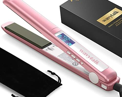 Wavytalk Salon Flat Iron Hair Straightener, Negative Ion Flat Iron with Titanium Plates Get Frizz-free Hair, Dual Voltage Flat Iron (Rose Gold)