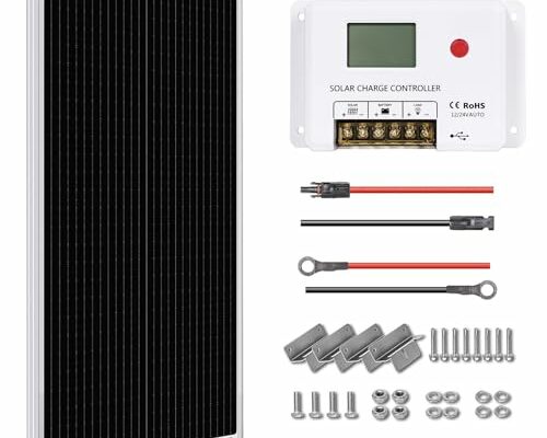 WEIZE 100 Watt 12 Volt Solar Panel Starter Kit, with 10A PWM Charge Controller, High Efficiency Monocrystalline PV Module for Home, Camping, Boat, Caravan, RV and Other Off Grid Applications