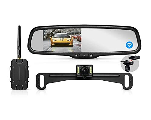 Wireless Backup Camera with 4.3" OEM Look Monitor System, Back up Camera for Cars with IP 68 Waterproof, Rear View Mirror Camera with Super Night Vision for Car,Truck,Van,SUV AUTO-VOX T1400