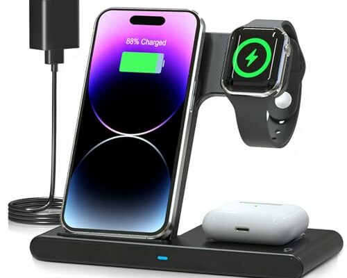 Wireless Charger iPhone Charging Station: 3 in 1 Charger Stand Multiple Devices for Apple - iPhone 15 14 Pro Max 13 12 11 - Watch 9 8 7 6 5 4 3 2 Se - Airpods 3 2 Pro