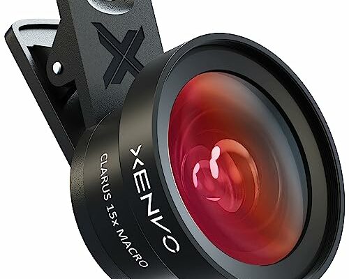 Xenvo Pro Lens Kit for iPhone and Android, Macro and Wide Angle Lens with LED Light and Travel Case Black