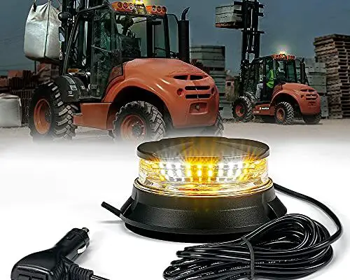 Xprite LED Rotating Beacon Light Forklift Rooftop Strobe Warning Revolving Flashing Lights for Security Patrol Postal Vehicles Tow Trucks Snow Plows School Buses ATV UTV Boats-White Amber