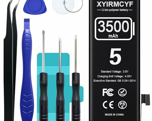 XYIRMCYF 3500mAh Super Capacity Battery Compatible with iPhone 5/5G, 0 Cycle Li-Polymer Replacement Battery for iPhone 5/5G, with Professional Repair Tool Kit