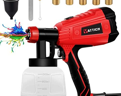 YATTICH Paint Sprayer, High Power HVLP Spray Gun, with 5 Copper Nozzles & 3 Patterns, Easy to Clean, for Furniture, Fence, Car, Bicycle, Chair etc. YT-191