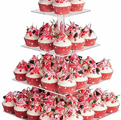 YestBuy 4 Tier Acrylic Cupcake Stand, Premium Cupcake Holder, Acrylic Cupcake Tower Display Cady Bar Party Décor â Display for Pastry(4.7" Between 2 Layers) â¦