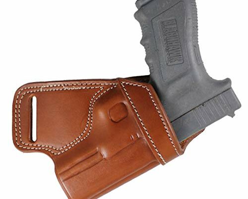 YT HOBBY Premium Handmade Leather Small of Back SOB Gun Holster (Brown - Right Hand, for Glock 43/43X and Ruger SR22)