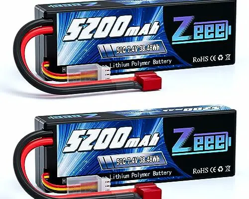 Zeee 7.4V Lipo Battery 2S 50C 5200mAh Lipos Hard Case with Dean-Style T Connector for RC Car Trucks 1/8 1/10 RC Vehicles(2 Packs)