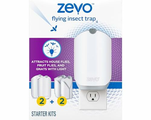 Zevo Flying Insect Trap, Fly Trap, Fruit Fly Trap (2 Plug-in Bases + 2 Refill Cartridges)