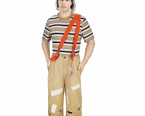 ZIFUNMUR Adults Kids Costume Striped T-shirt Hat Straps Pants Outfit Halloween Cosplay Uniform Set (Adults, Medium)