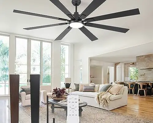 ZMISHIBO 72 inch Large Ceiling Fans with Lights and Remote, Indoor/Outdoor Black Modern Ceiling Fan for Kitchen Living Room Patio, 6 Speed Reversible Quiet DC Motor, 3 CCT, Dual Finish 8 Blades