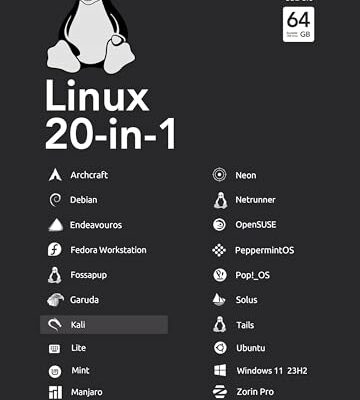 64GB - 20-in-1, Bootable USB Drive 3.0 for Linux & Windows 11, Kali | Mint | Ubuntu | OpenSUSE | Tails | Debian, Supported UEFI and Legacy