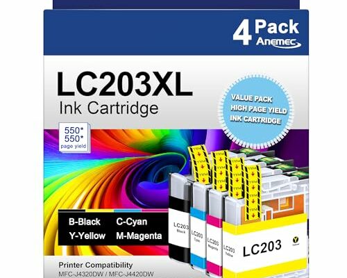 Anemec LC203XL Compatible Ink Cartridges Replacement for Brother LC203 LC201 XL LC 201 203 Works with MFC-J480DW MFC-J880DW MFC-J4420DW MFC-J680DW MFC-J885DW(4 Pack, Black Cyan Magenta Yellow)