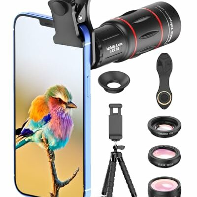 APEXEL 4 in 1 Phone Photography Kit, Lens Set with Flexible Phone Tripod, 18X Telephoto Lens, Fisheye, Macro & Wide Angle Lens for iPhone 13/12/11//XS Max/XR/XS/X Samsung One Plus