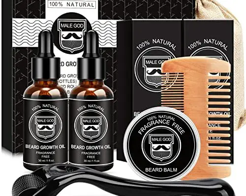 Beard Growth Kit - Beard Kit for Men w/Beard Growth Oil (2 Packs), Beard Balm, Beard Comb, Beard Kit for Spot/Patchy Beard, Anniversary &Birthday &Christmas Gifts for Men Him Boyfriend Husband