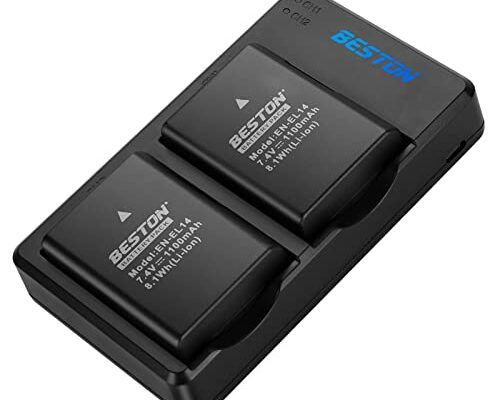 BESTON 2-Pack EN-EL14 / EN-EL14a Battery Packs and Rapid USB Charger for Nikon D3100 D3200 D3300 D3400 D3500 D5100 D5200 D5300 D5500 D5600 DF Coolpix P7000 P7100 P7700 P7800 Cameras