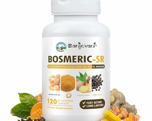 BOSMERIC-SR Joint Support Supplement, Potent Blend of Turmeric Curcumin with Black Pepper, Boswellia Extract & Ginger, Fast-Acting Joint Supplement, 8-Hour Sustained Release, 120 Caplets - Sanjevani