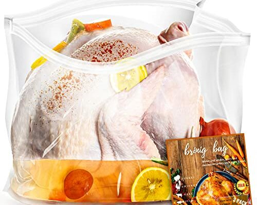 Brining Bags for Turkey, 3 Pack, 26"×22", Extra Large Turkey brine bag Holds up 35lb, Thickened Brining Bag with 3 Cotton Strings, Double Zip-lock Seal Brine Bags for Turkey, Chicken, Beef, Pork, Ham