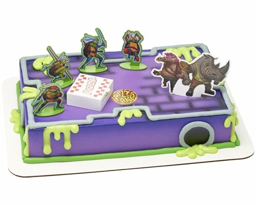 DecoSet® Teenage Mutant Ninja Turtles™ Pizza Power Cake Topper, 6-Piece Cake Decoration With Turtle Figurines, Cake Pic, And Pizza Launcher ! | For Birthday, Parties, Celebration