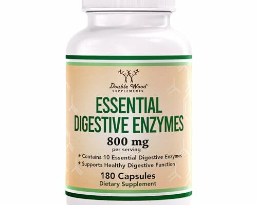 Digestive Enzymes - 800mg Blend of All 10 Most Essential Digestive and Pancreatic Enzymes (Amylase, Lipase, Bromelain, Lactase, Papain, Protease, Cellulase, Maltase, Invertase) by Double Wood