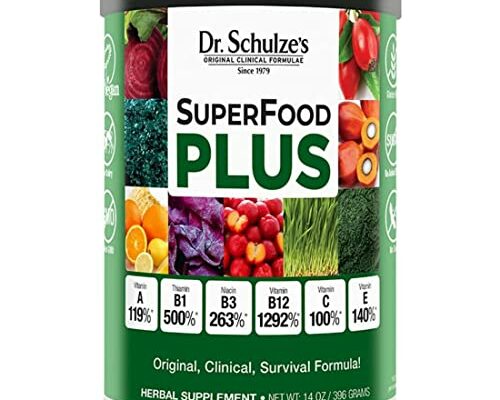 Dr. Schulze’s SuperFood Plus | Vitamin and Mineral Herbal Concentrate | Daily Nutrition | Gluten-Free and Non-GMO | Vegan | 14 Ounce Powder | Packaging may vary